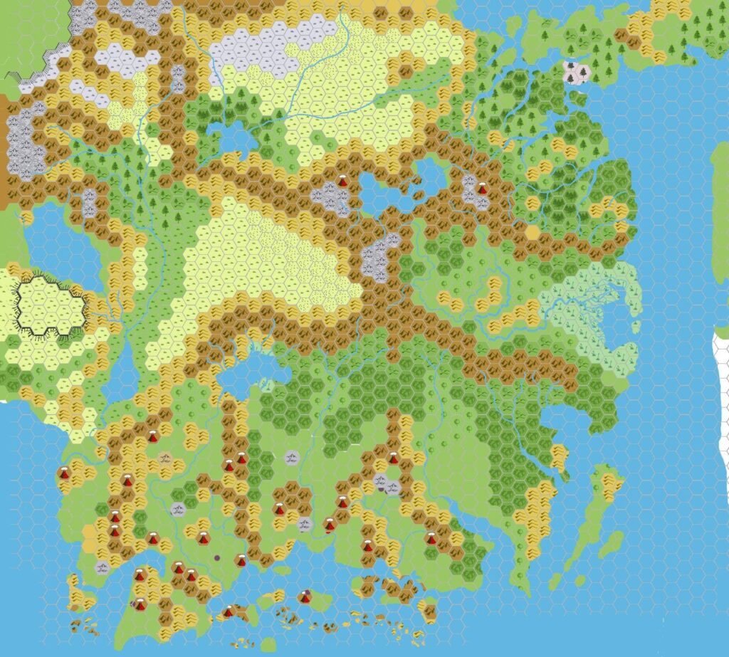 Taymora 2300 BC, 24 miles per hex, by John Calvin, March 2009