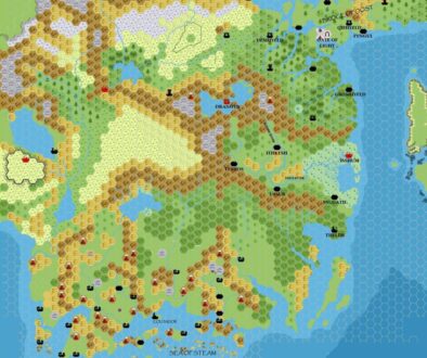 Taymora 2300 BC, 24 miles per hex Cities, by John Calvin, March 2009