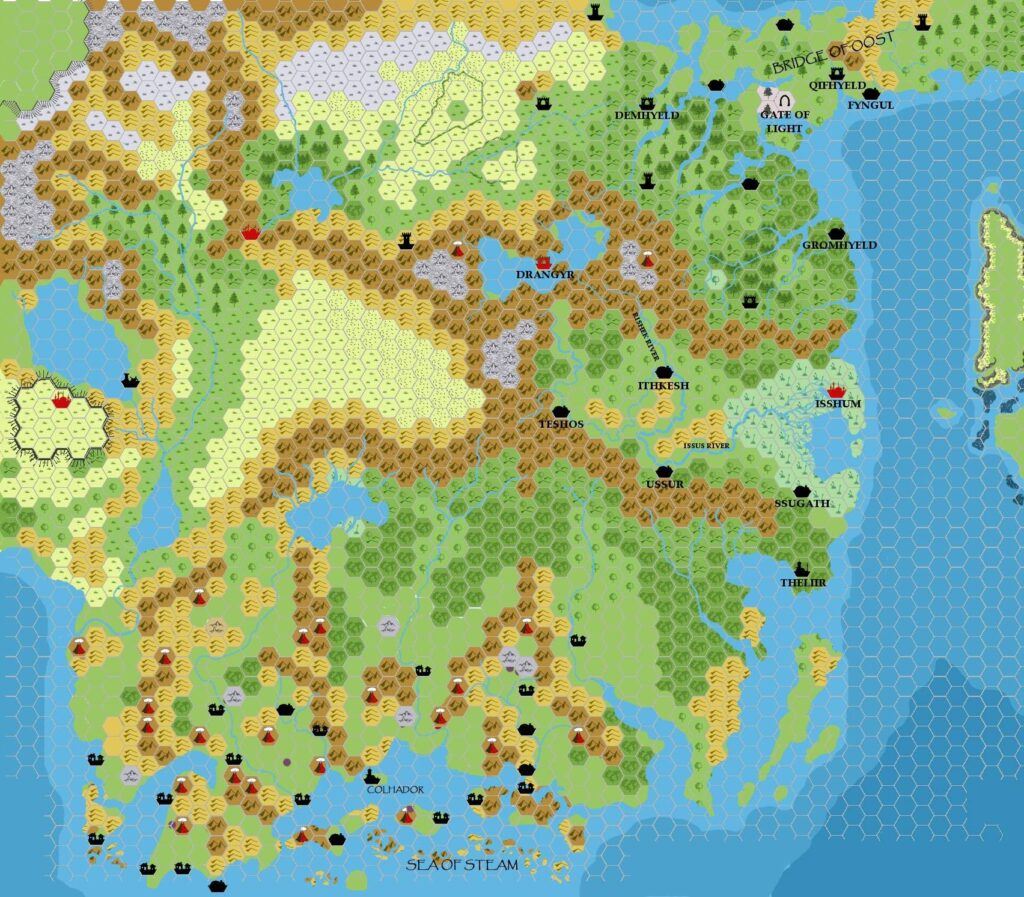 Taymora 2300 BC, 24 miles per hex Cities, by John Calvin, March 2009