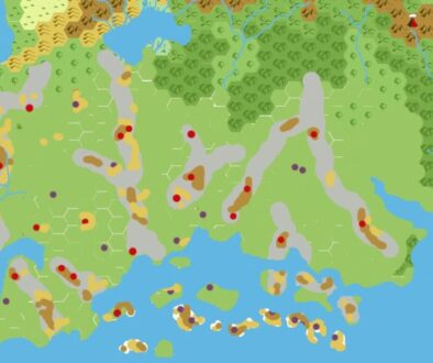 Taymora 2300 BC, 24 miles per hex Mountains, by John Calvin, March 2009