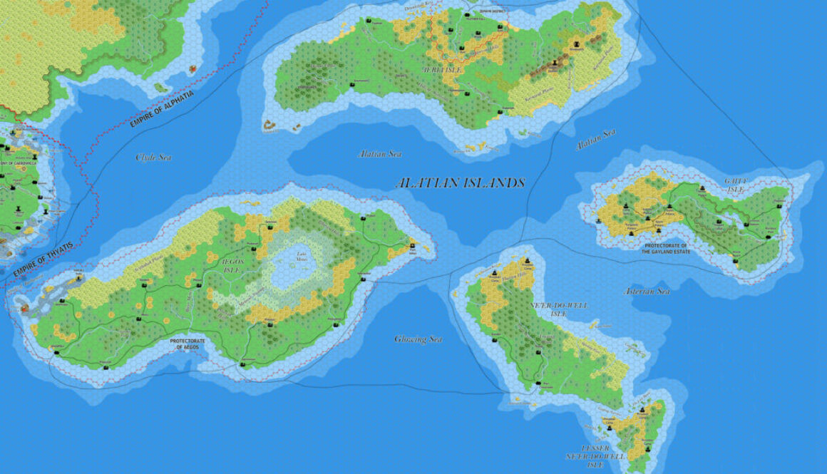 Alatian Islands, 8 miles per hex by Jose Ignacio Ramos Lomelin, August 2018 (version 3)
