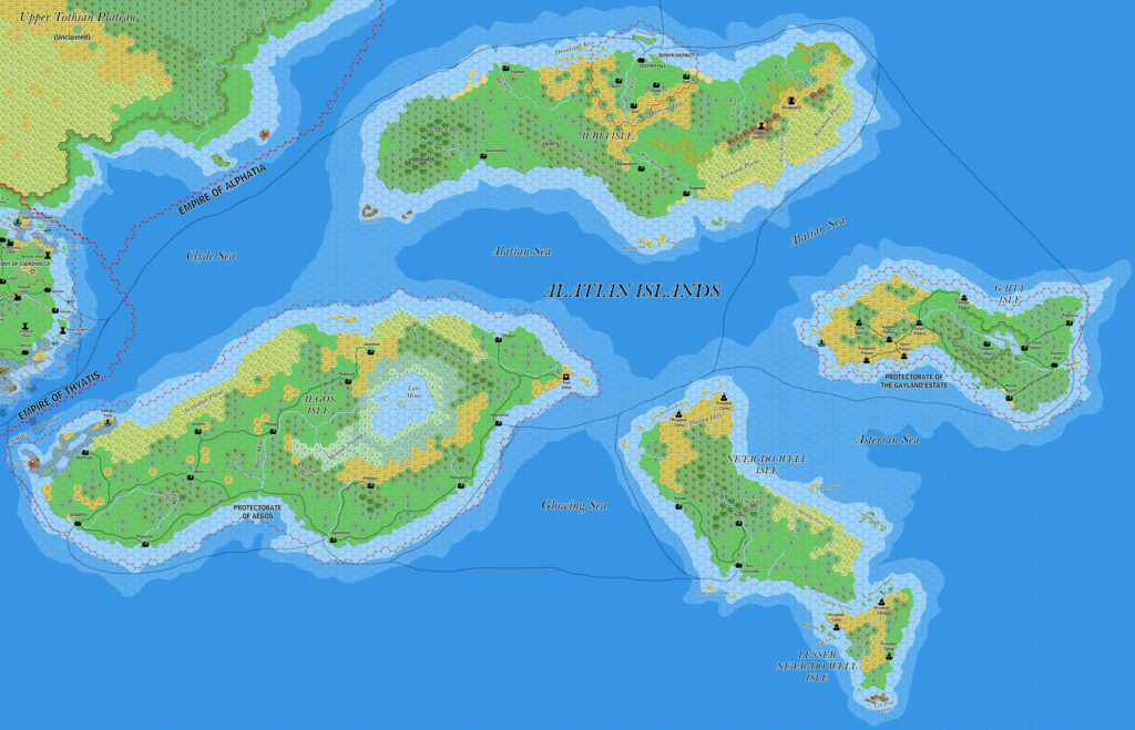 Alatian Islands, 8 miles per hex by Jose Ignacio Ramos Lomelin, August 2018 (version 3)
