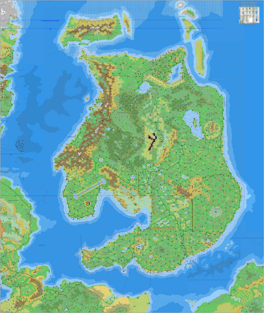 Mainland Alphatia, 8 miles per hex by Jose Ignacio Ramos Lomelin, March 2018 (version 1)