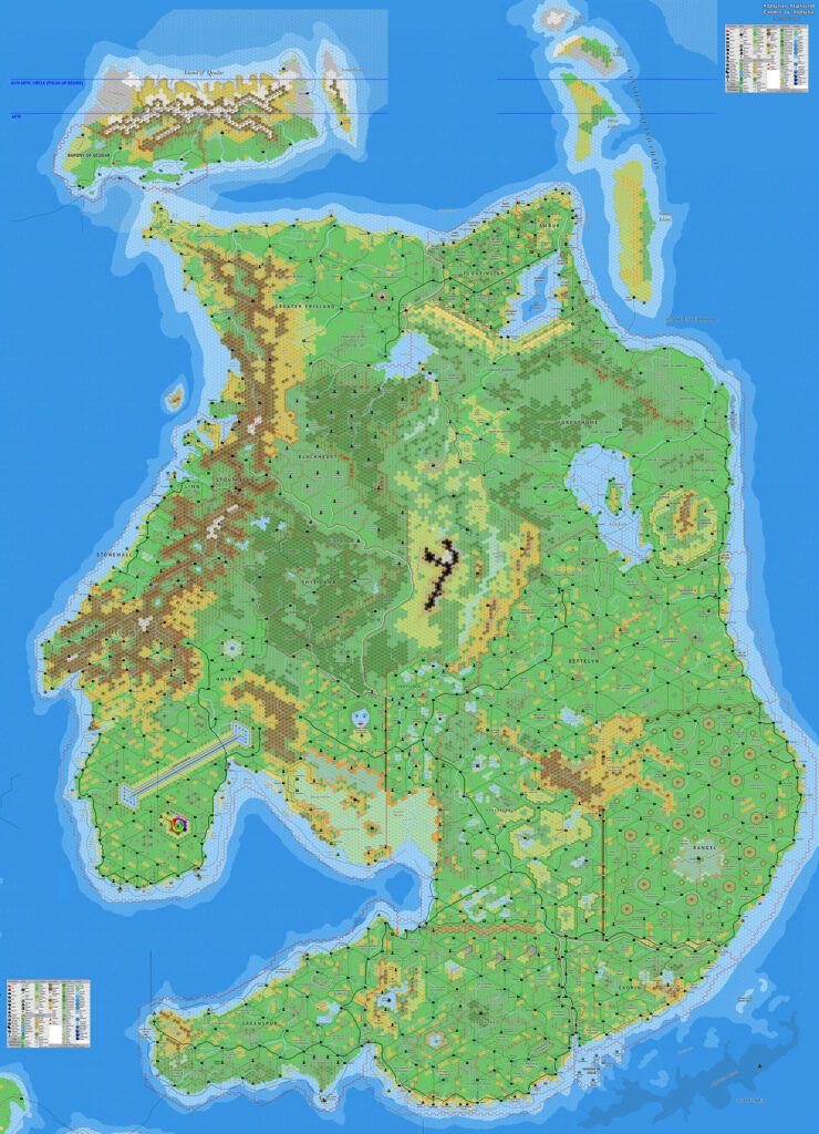 Mainland Alphatia, 8 miles per hex by Jose Ignacio Ramos Lomelin, August 2018 (version 2)