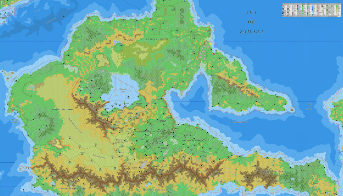 The Island of Bellissaria, 8 miles per hex by Jose Ignacio Ramos Lomelin, July 2018 (version3)
