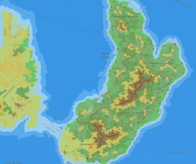 The Kingdoms of the Isle of Cestia, 8 miles per hex by Jose Ignacio Ramos Lomelin, May 2018 (version 2)