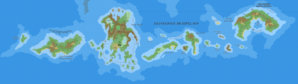 The Thanegioth Archipelago, 2 miles per hex by Jose Ignacio Ramos Lomelin, May 2018