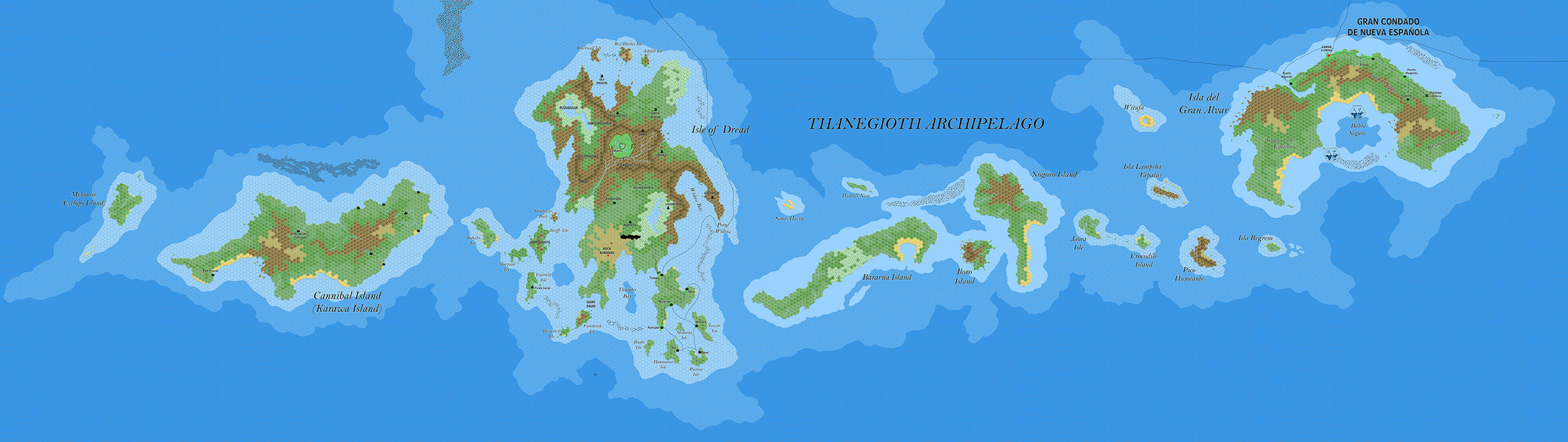 The Thanegioth Archipelago, 2 miles per hex by Jose Ignacio Ramos Lomelin, May 2018