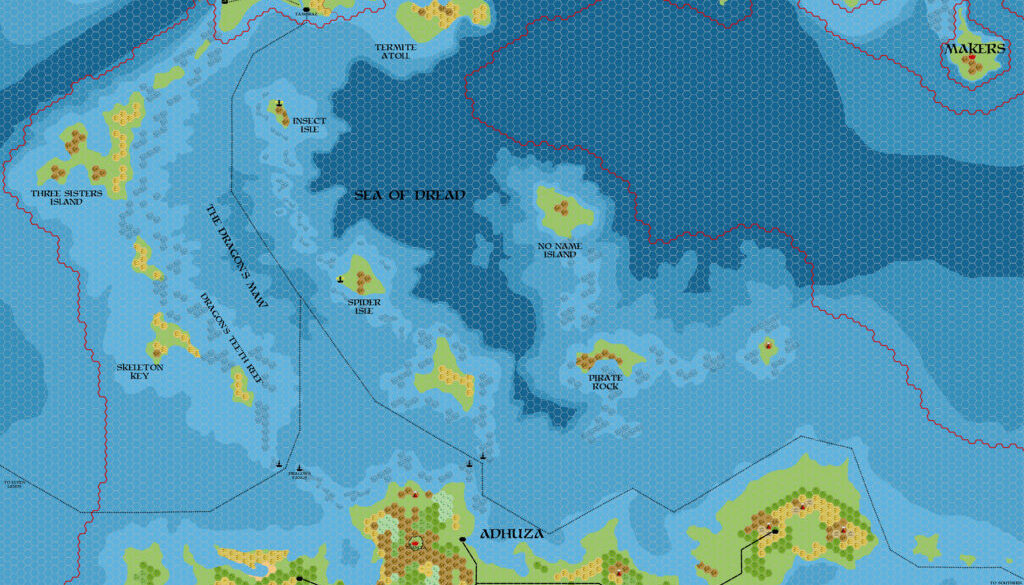 Adhuza 2300 BC, 8 miles per hex, by John Calvin, July 2010 (version 1)