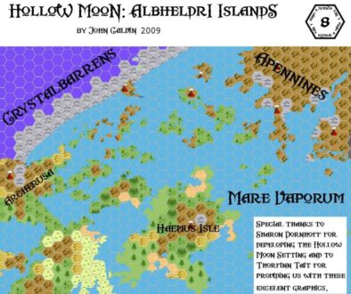 Albheldri Islands, 8 miles per hex, by John Calvin, August 2009 (version 1)