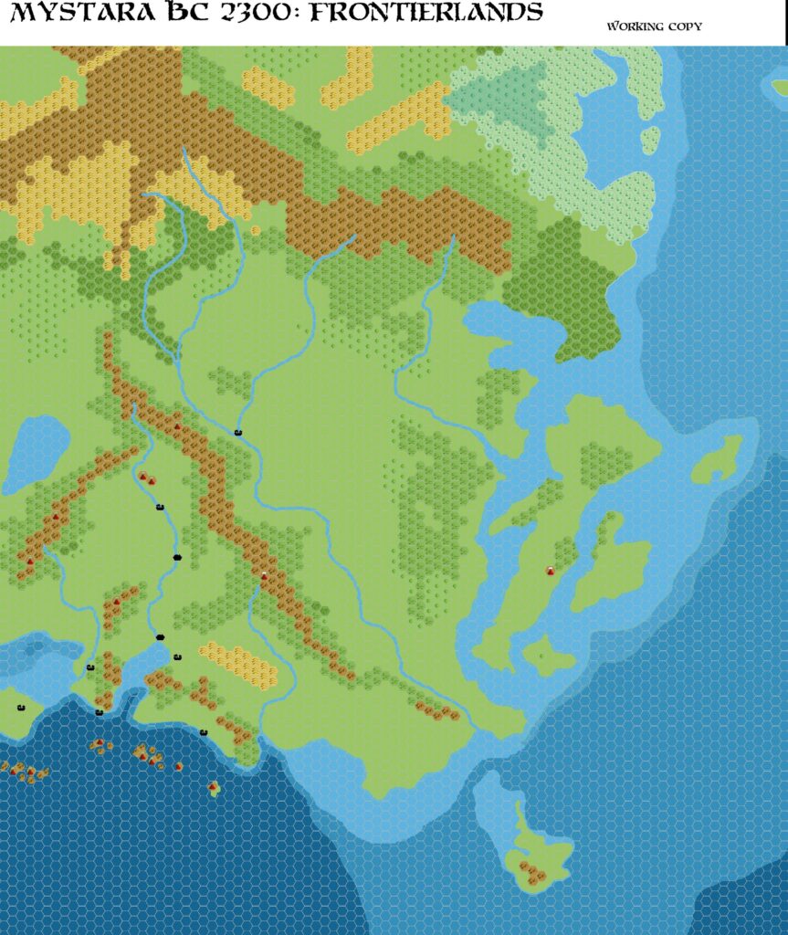 Frontierlands 2300 BC, 8 miles per hex, by John Calvin, September 2009 (version 2)