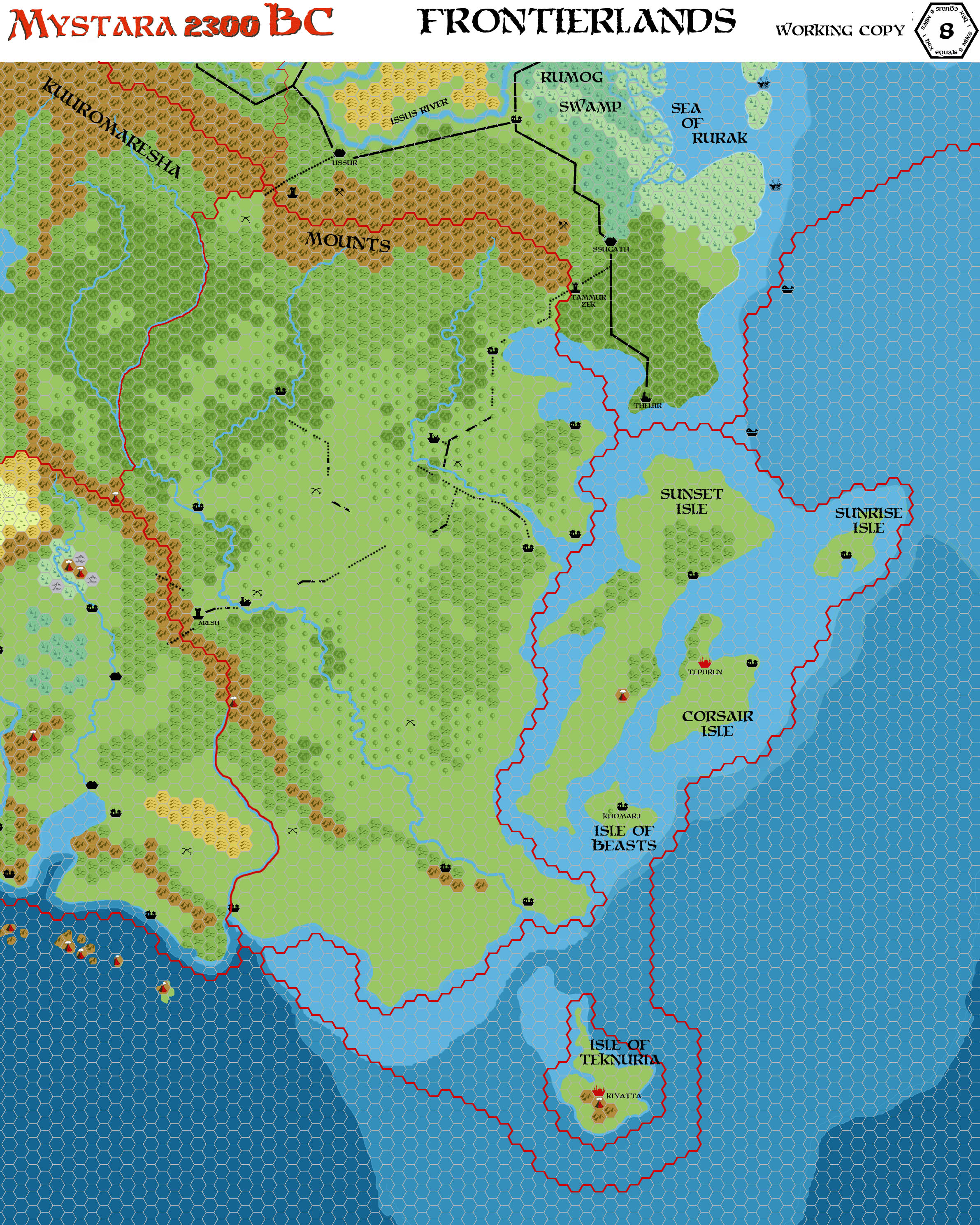 Frontierlands 2300 BC, 8 miles per hex, by John Calvin, December 2010 (version 3)