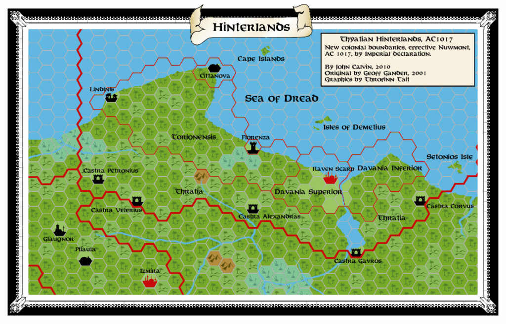 Hinterlands 1017 AC, 24 miles per hex, by John Calvin, November 2010