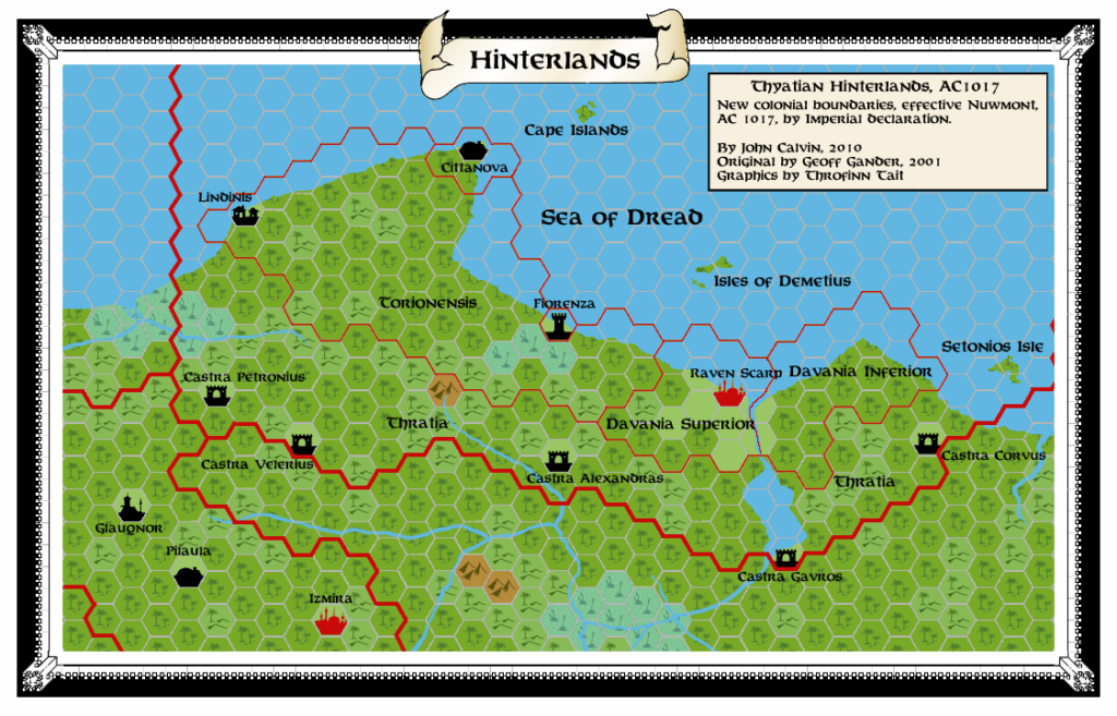 Hinterlands 1017 AC, 24 miles per hex, by John Calvin, November 2010