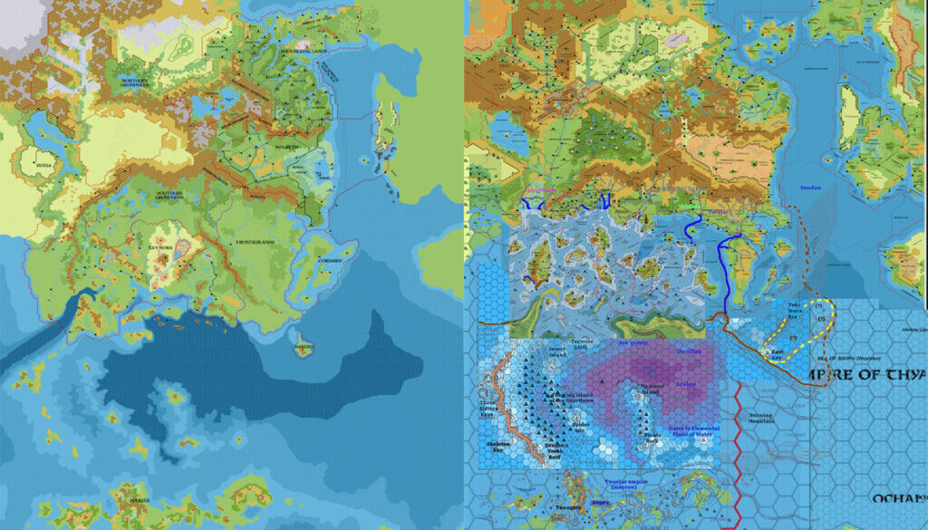 Known World 2300 BC-1000 AC Comparison, 8 miles per hex, by John Calvin, July 2010