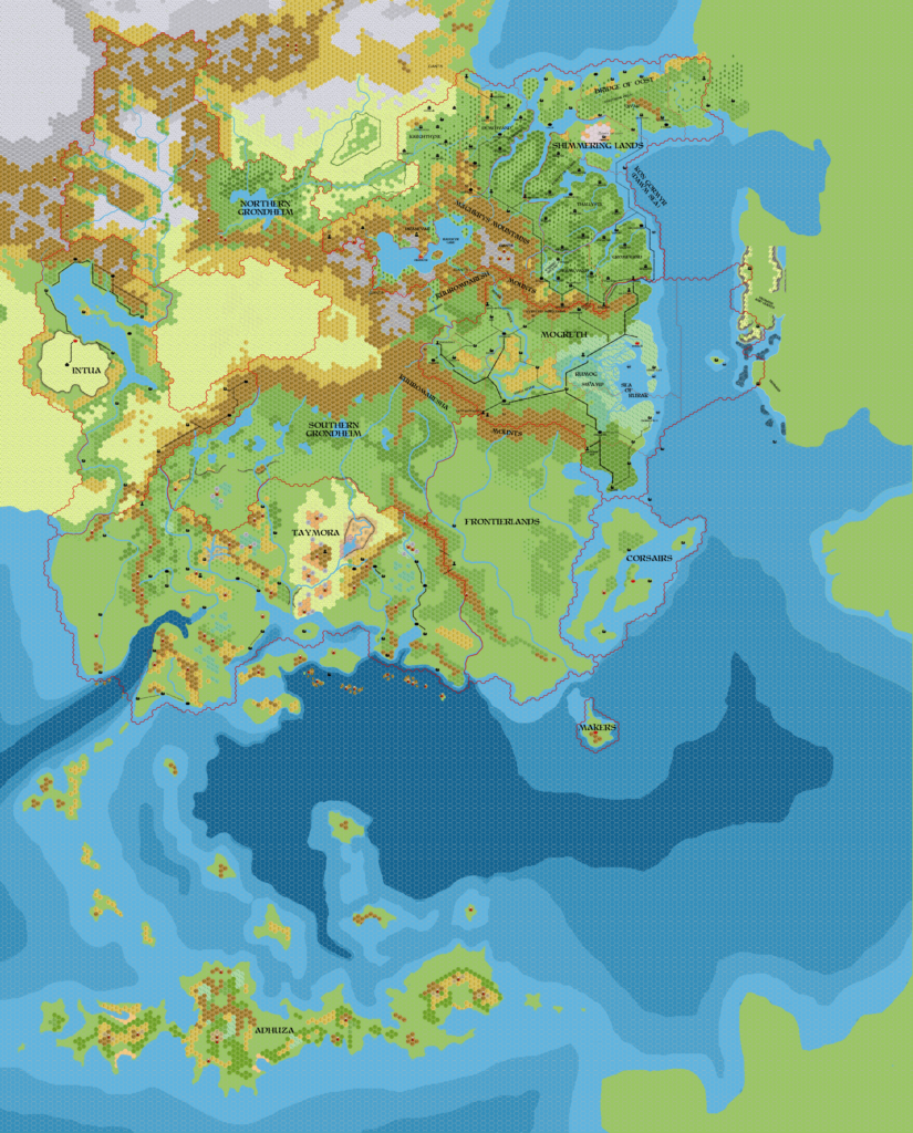 Known World 2300 BC, 8 miles per hex, by John Calvin, July 2010 (version 2)