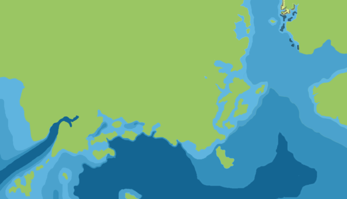 Known World 2300 BC Working Coastlines, 8 miles per hex, by John Calvin, September 2009