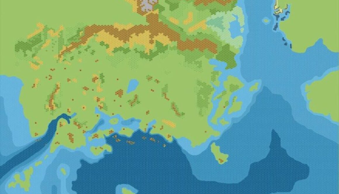 Known World 2300 BC Working Coastlines, 8 miles per hex, by John Calvin, September 2009 (version 2)