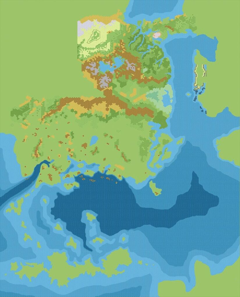 Known World 2300 BC Working Coastlines, 8 miles per hex, by John Calvin, September 2009 (version 2)