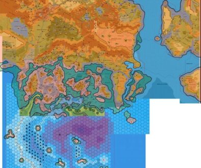 Known World Coastlines, 8 miles per hex, by John Calvin, September 2009
