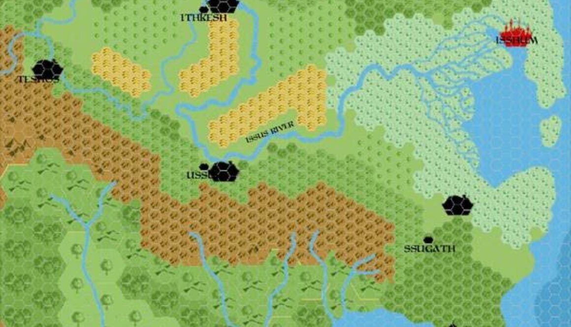 Mogreth 2300 BC City Comparison, 8 miles per hex with 24 mile per hex overlay, by John Calvin, August 2009