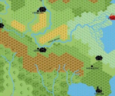 Mogreth 2300 BC City Comparison, 8 miles per hex with 24 mile per hex overlay, by John Calvin, August 2009