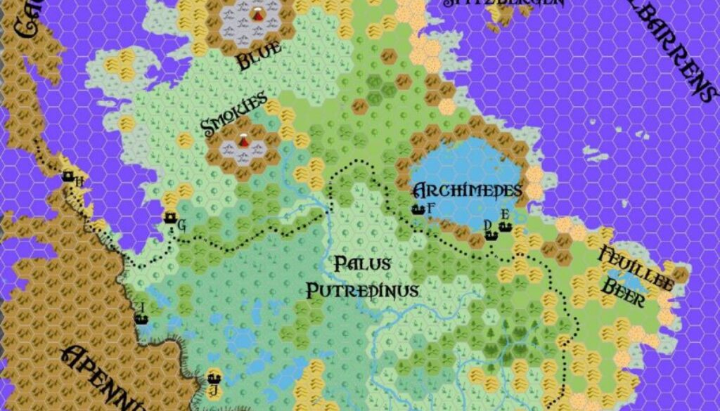 The Marsh of Putrescence, 8 miles per hex, by John Calvin, August 2009 (version 2)