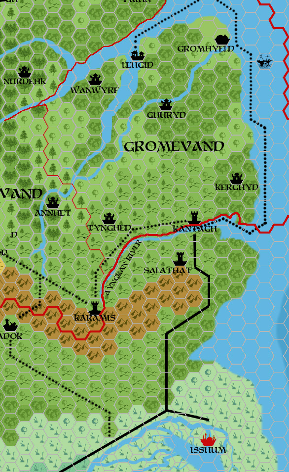 Road to Isshum, 8 miles per hex, by John Calvin, April 2010