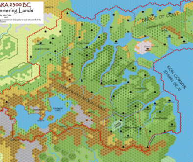 Shimmering Lands 2300 BC, 8 miles per hex, by John Calvin, April 2009 (version 1)