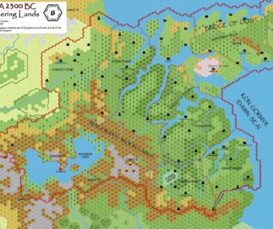 Shimmering Lands 2300 BC, 8 miles per hex, by John Calvin, May 2009 (version 2)