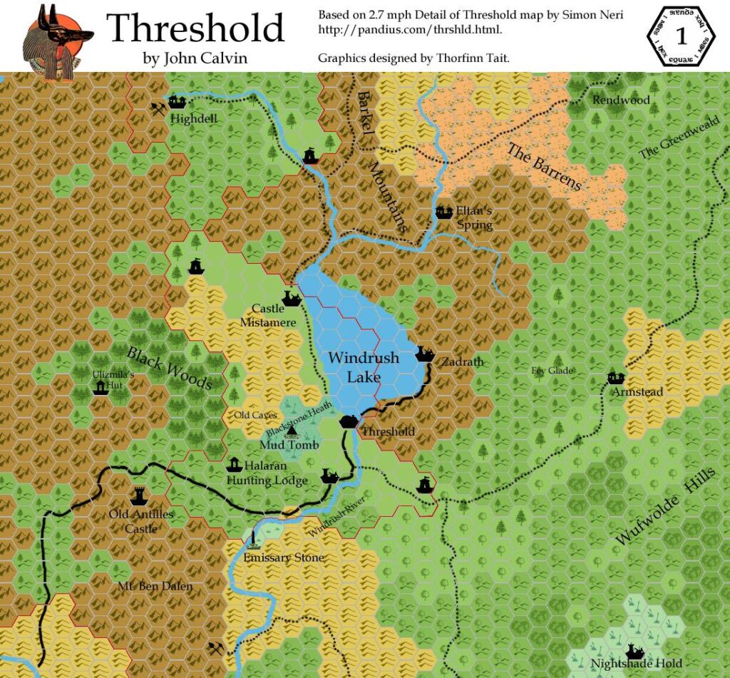Threshold Area, 1 mile per hex, by John Calvin, August 2009