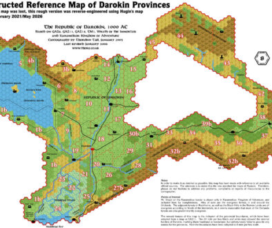 Darokin, 8 miles per hex with numbered labels, by Emma Rome, January 2006 (Reconstructed by Thorfinn Tait, May 2026)