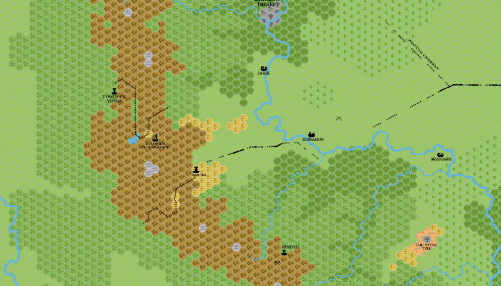 Aresh Region 2300 BC, 2 miles per hex, by John Calvin, December 2010 (version 1)