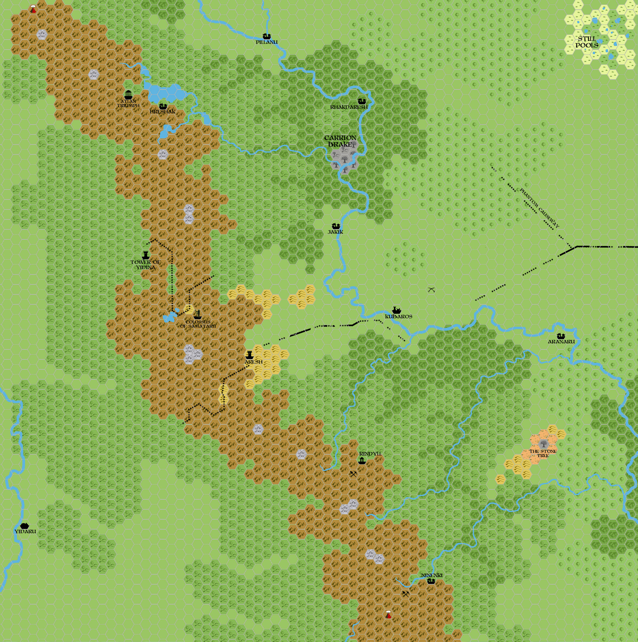 Aresh Region 2300 BC, 2 miles per hex, by John Calvin, December 2010 (version 1)