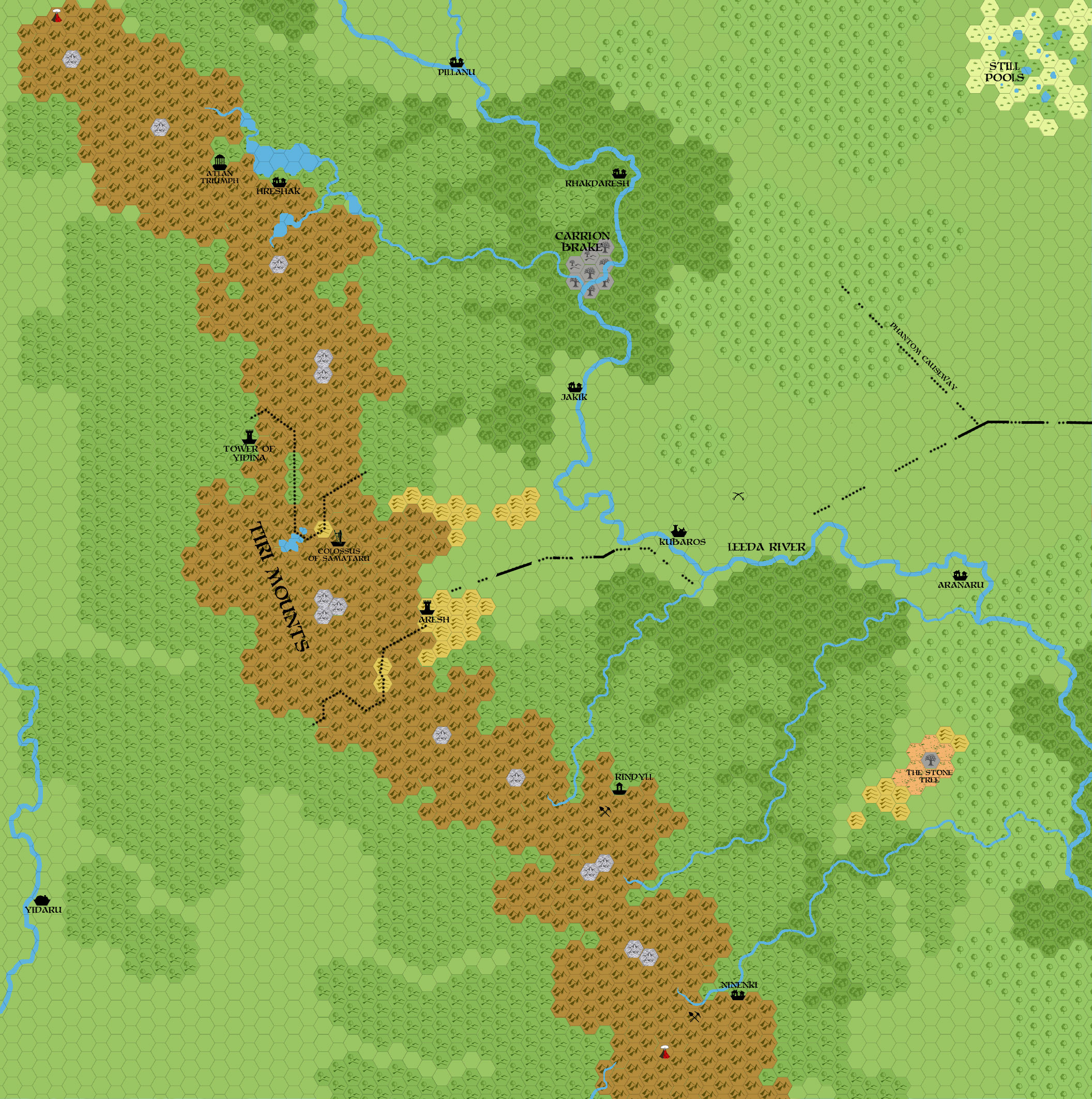 Aresh Region 2300 BC, 2 miles per hex, by John Calvin, December 2010 (version 2)
