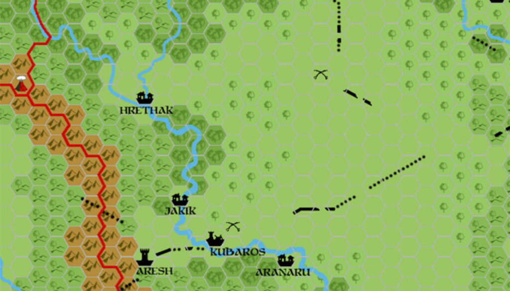 Aresh Region 2300 BC, 8 miles per hex, by John Calvin, December 2010