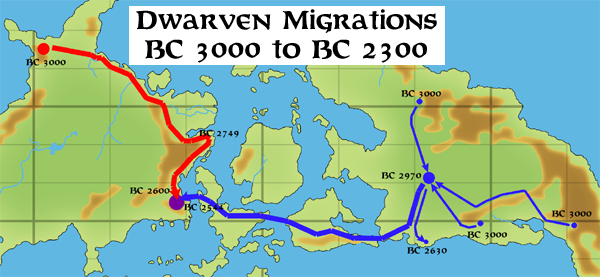 Dwarven Migrations BC 3000 to BC 2300, by John Calvin, June 2012 (version 1)