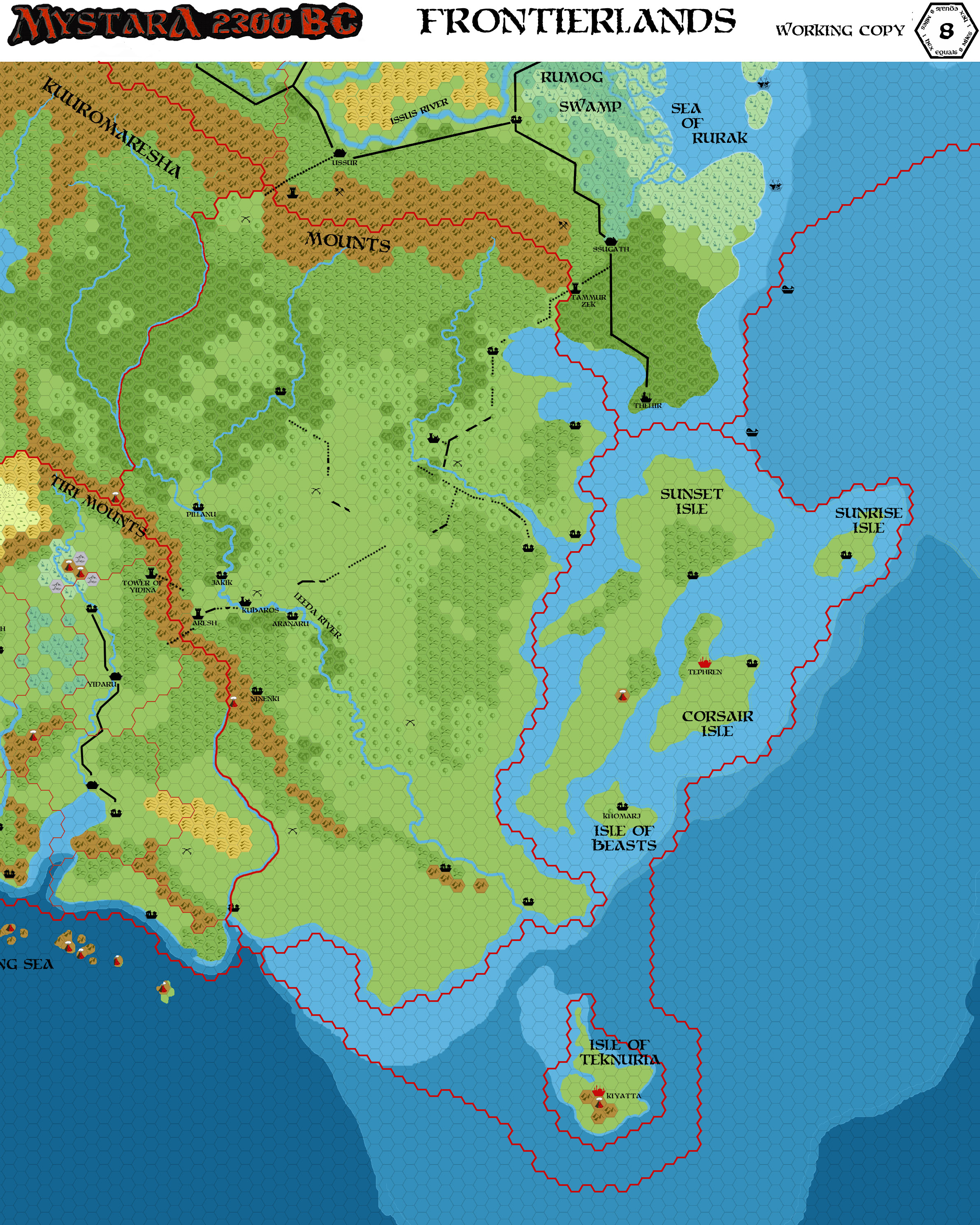 Frontierlands 2300 BC, 8 miles per hex, by John Calvin, January 2011 (version 4)