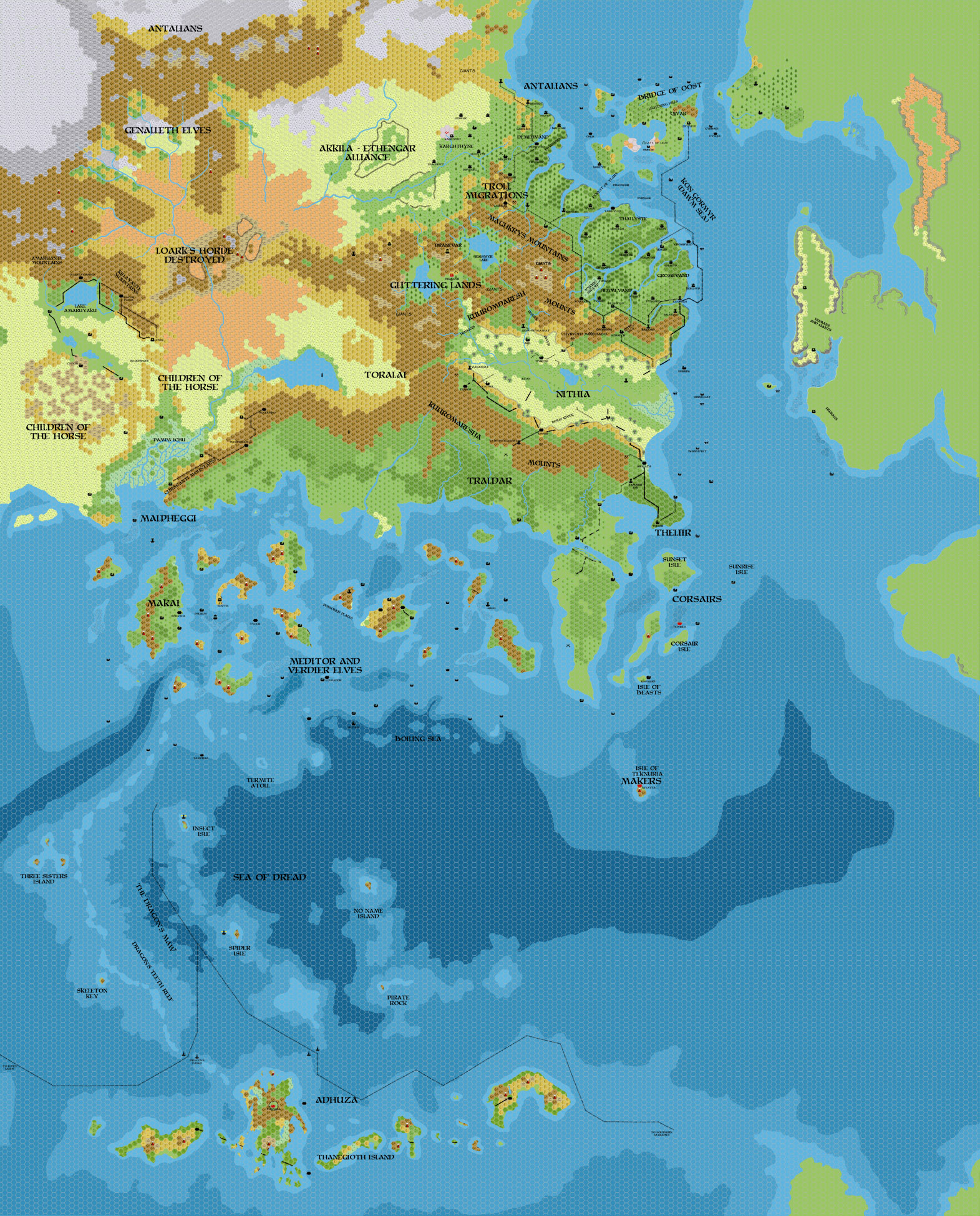 Known World 1700 BC, 8 miles per hex, by John Calvin, January 2012 (version 2)