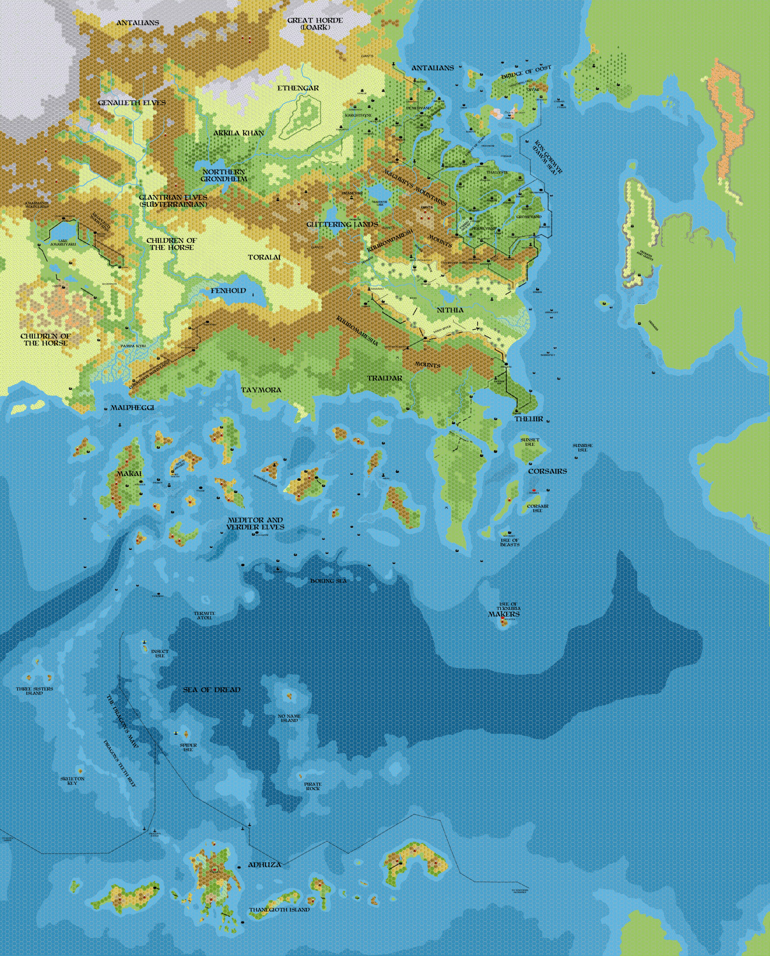 Known World 1720 BC, 8 miles per hex, by John Calvin, January 2012 (version 2)