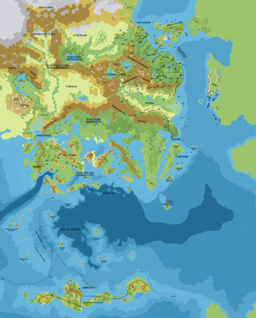 Known World 1750 BC, 8 miles per hex, by John Calvin, January 2012 (version 2)