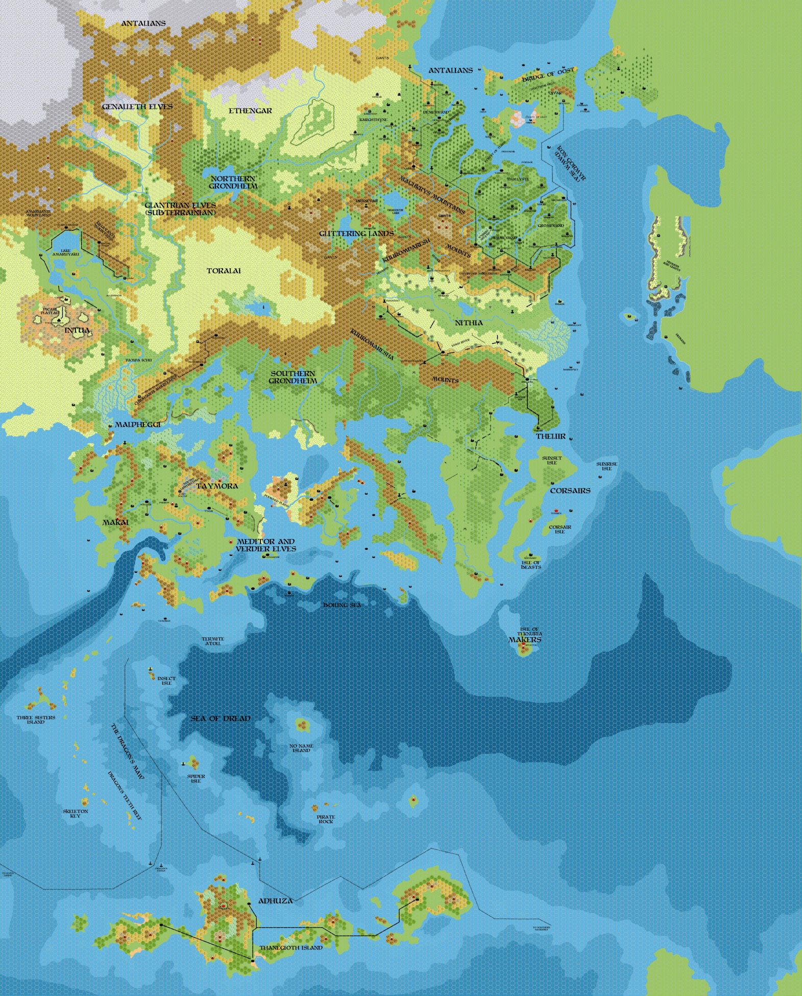 Known World 1750 BC, 8 miles per hex, by John Calvin, January 2012 (version 2)