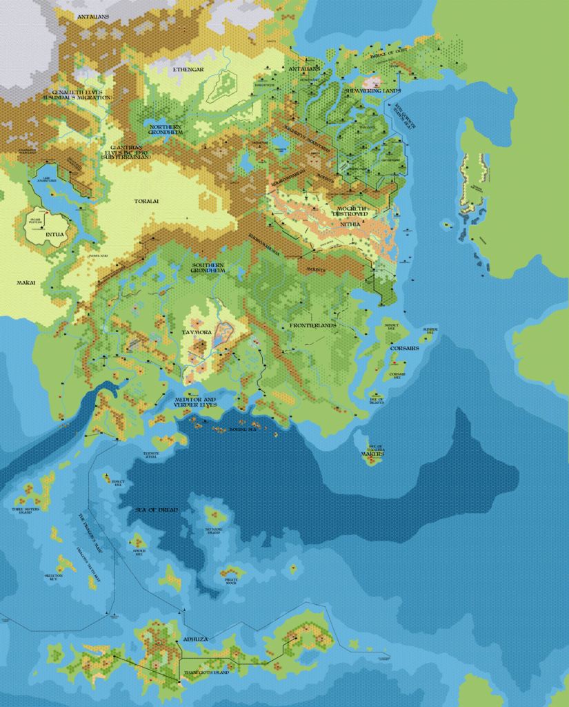 Known World 2000 BC, 8 miles per hex, by John Calvin, January 2012 (version 2)