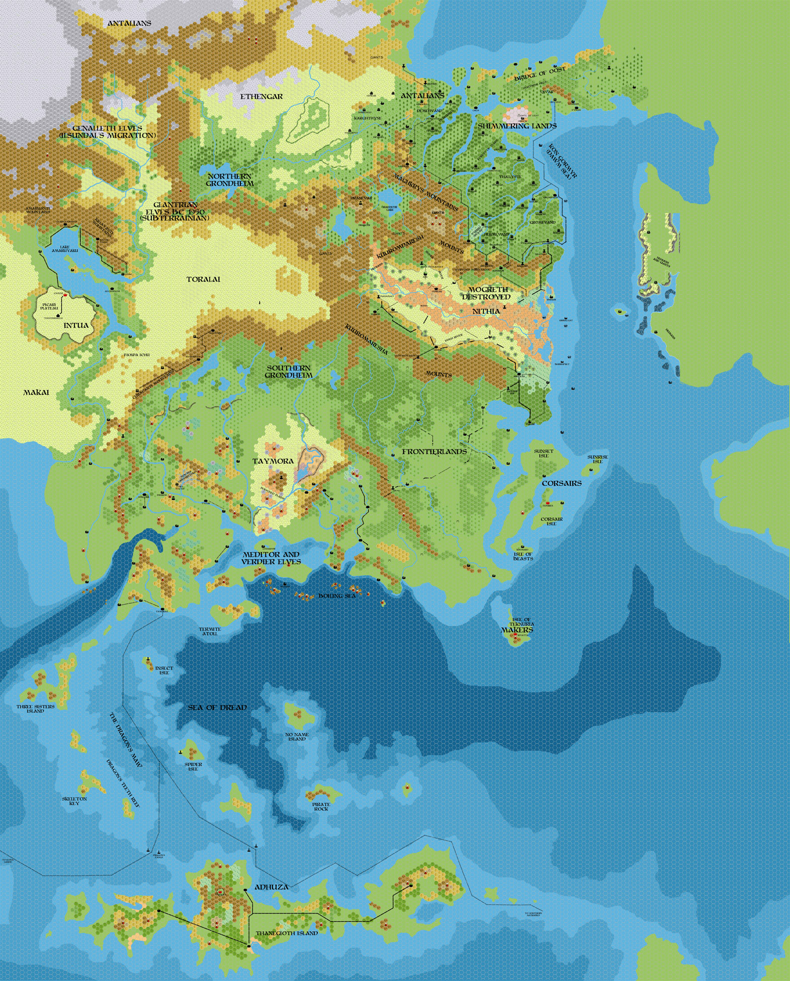 Known World 2000 BC, 8 miles per hex, by John Calvin, January 2012 (version 2)