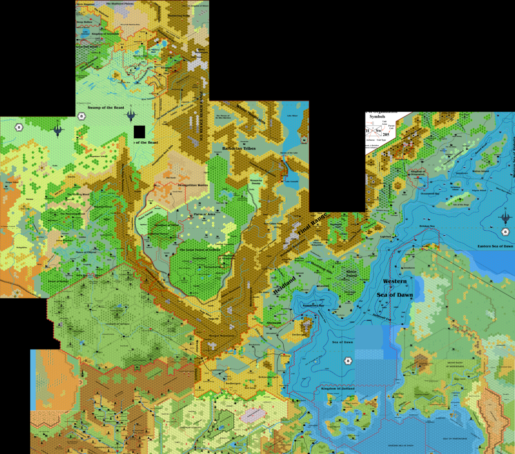 Known World North, 8 miles per hex work-in-prorgess, by John Calvin, November 2010 (version 1)