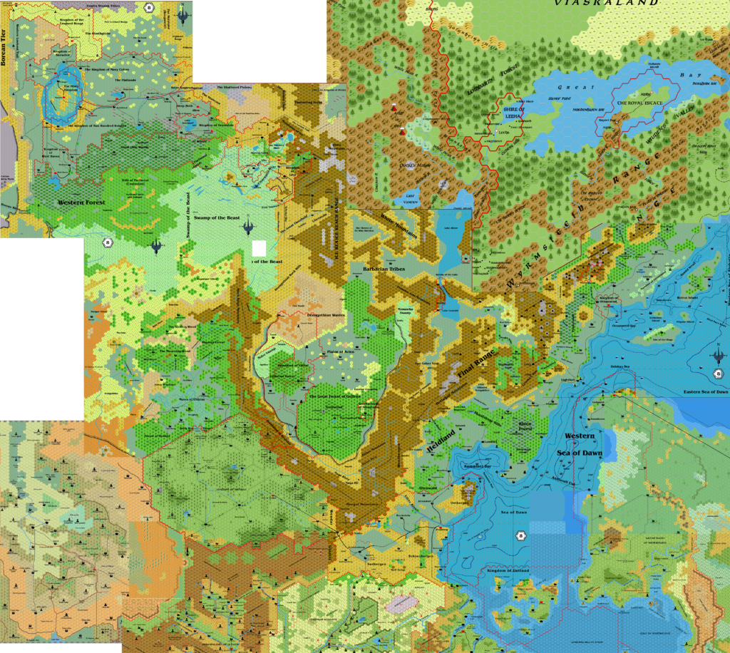 Known World North, 8 miles per hex work-in-prorgess, by John Calvin, November 2010 (version 2)