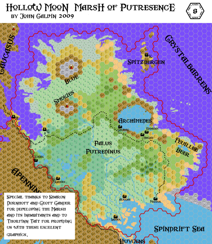 The Marsh of Putrescence, 8 miles per hex, by John Calvin, February 2011 (version 3)