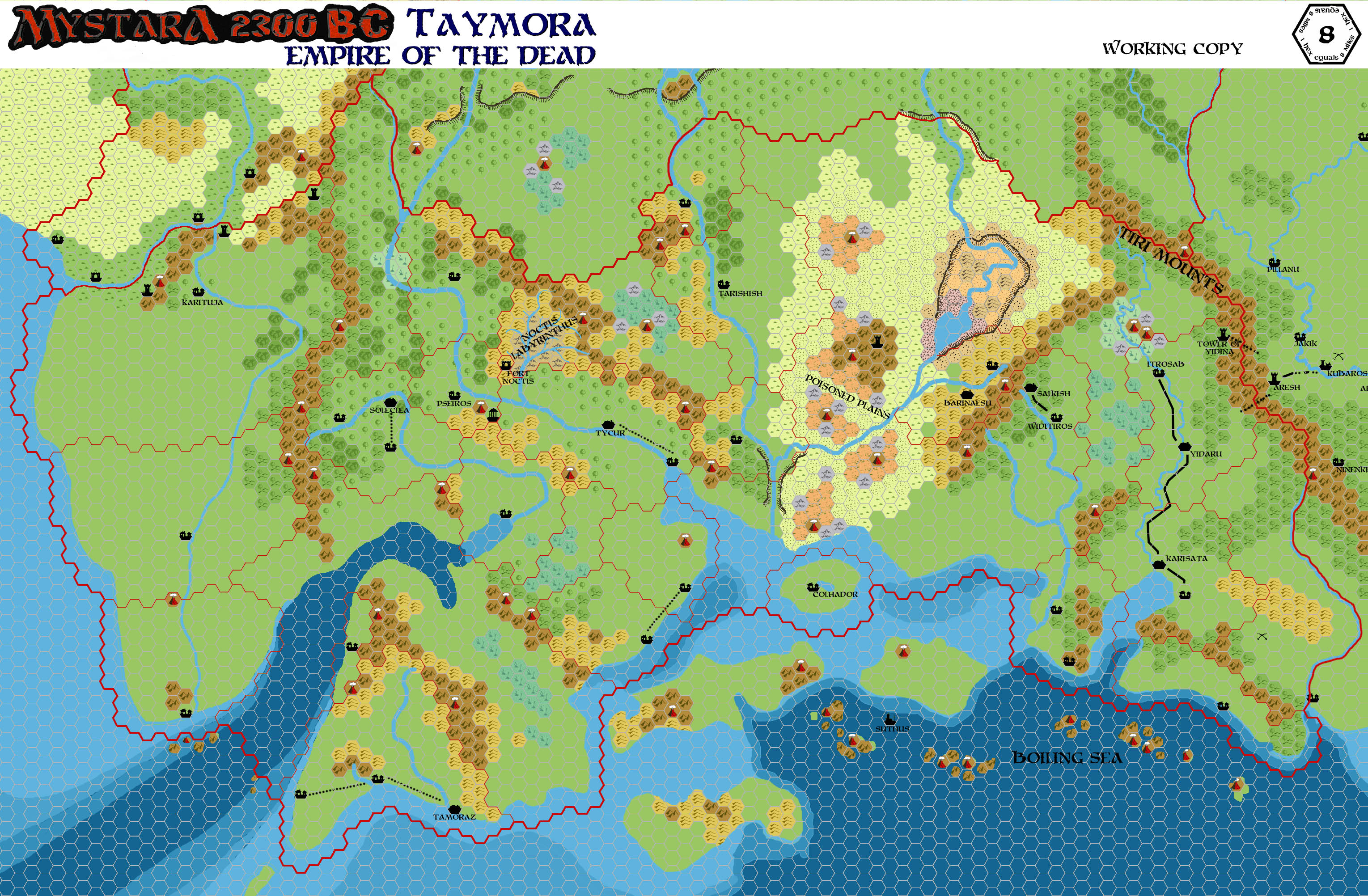 Taymora 2300 BC, 8 miles per hex, by John Calvin, January 2011 (version 4)