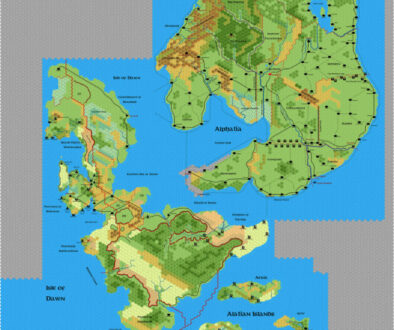 The Alphatian Empire (incomplete), 24 miles per hex, by Emma Rome, May 2025