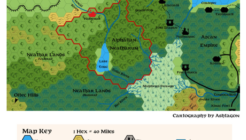 Alphatian Neatharum, 40 miles per hex, by Emma Rome, February 2026